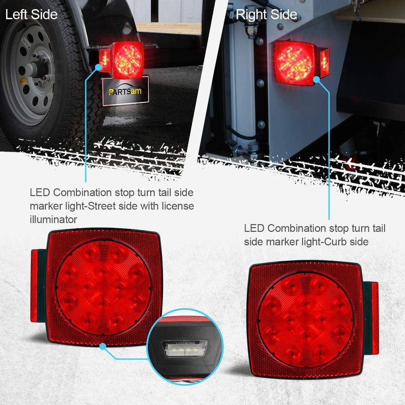 12V Waterproof Square Led Trailer Light, Red LED Stop Turn Tail License Brake Ru