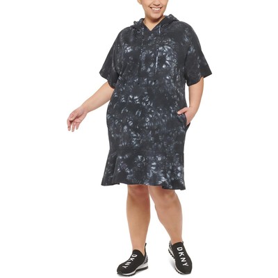 

Женское черное платье-свитшот миди с капюшоном DKNY Sport Plus  BHFO 9392, Черный