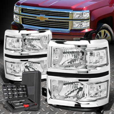 ДЛЯ 14-15 CHEVY SILVERADO 1500 ХРОМИРОВАННЫЙ КОРПУС, ПРОЗРАЧНЫЕ УГЛОВЫЕ ФАРЫ + НАБОР ИНСТРУМЕНТОВ