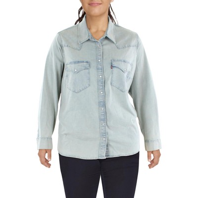 Levi Strauss & Co. Женская рубашка с синим воротником и пуговицами на пуговицах Plus 3X BHFO 1499