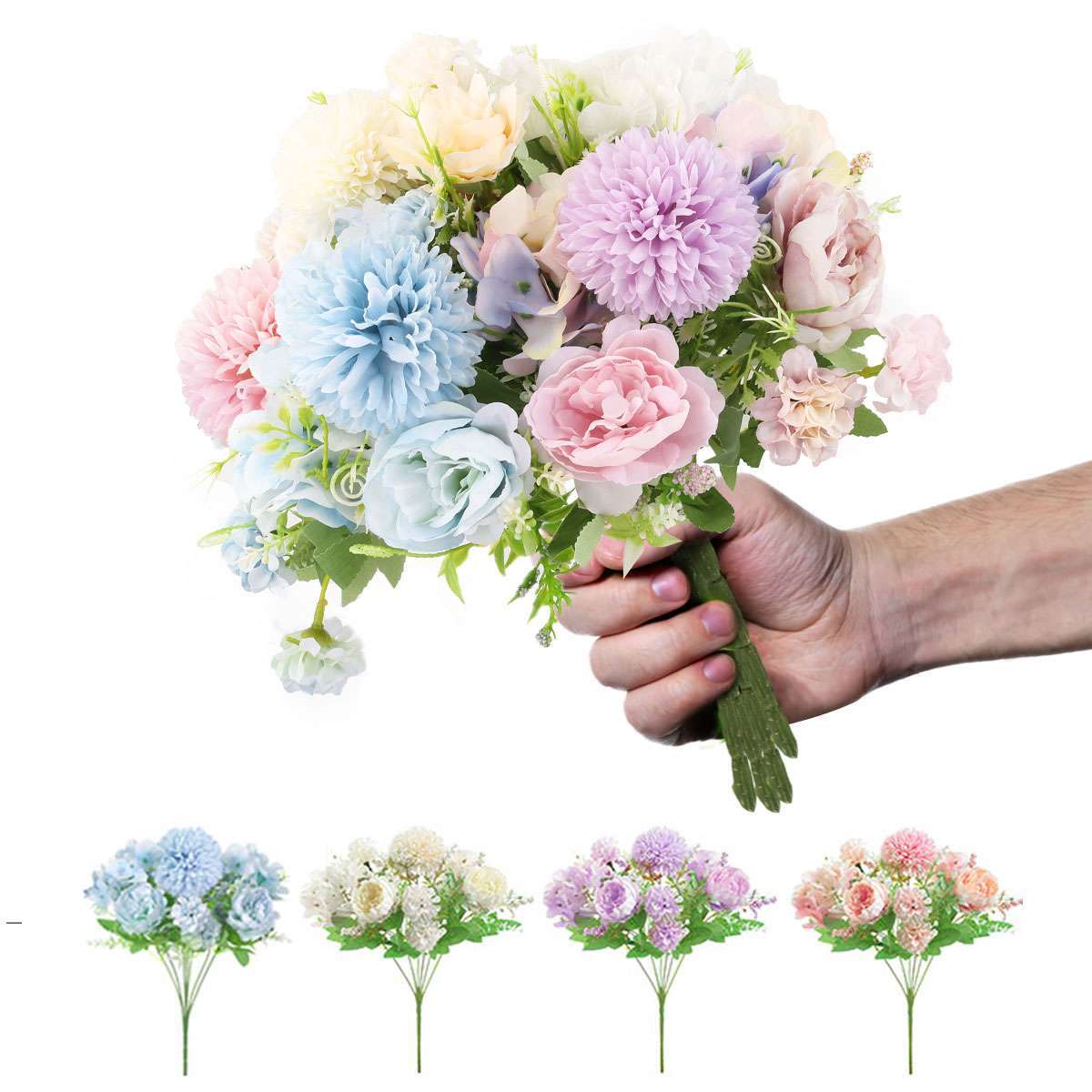 Artificial 9 Heads Silk Peony Flowers Wedding Bouquet Home Party Outdoor Decor