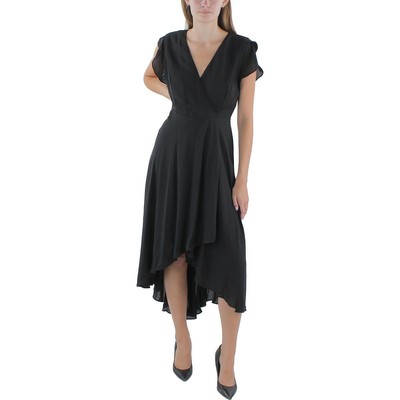 Женское черное платье макси с V-образным вырезом и расклешенной юбкой Love Tree из искусственной кожи на запах L BHFO 5515