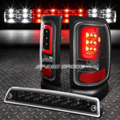 ЧЕРНЫЙ ПРОЗРАЧНЫЙ U-ОБРАЗНЫЙ СВЕТОДИОДНЫЙ ФОНАРЬ HALO + 3-Й СТОП-СИГНАЛ ДЛЯ 94-02 DODGE RAM 1500-3500