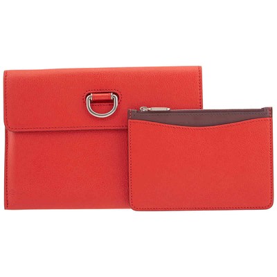 Pre-owned Burberry Bright Red D-ring Leather Pouch With Zip Coin Case 4076657