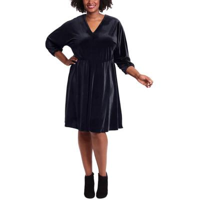 Женское блестящее платье-сорочка длиной до колен с V-образным вырезом London Times Plus BHFO 3161