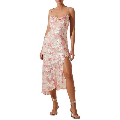 ASTR Womens Pink Polka Dot Cowl Neck Party Slip Dress XS BHFO 3509