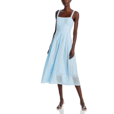 French Connection Womens Blue Eyelet Layered Casual Midi Dress 0 BHFO 0328
