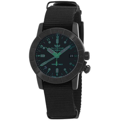 Мужские часы Glycine Airman Contemporary Worldtimer GMT с кварцевым черным циферблатом GL1031