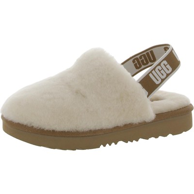 Ugg Girls Fluff Yeah Ivory Leather Mules Shoes 4 Medium (B,M) Big Kid BHFO 3483