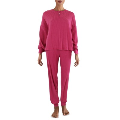 Aqua Womens Pink Waffle Jogger Comfy Pant Set Loungewear XL BHFO 6825