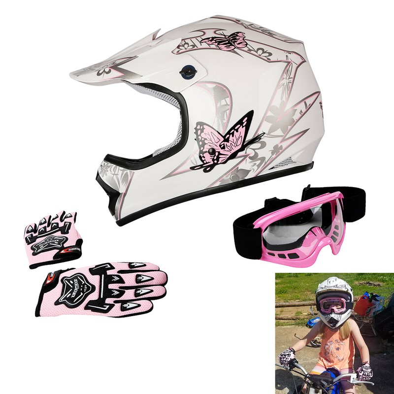 Motorcycle Child Kids DOT Youth Helmet Full Face Dirt Bike ATV Goggles Gloves