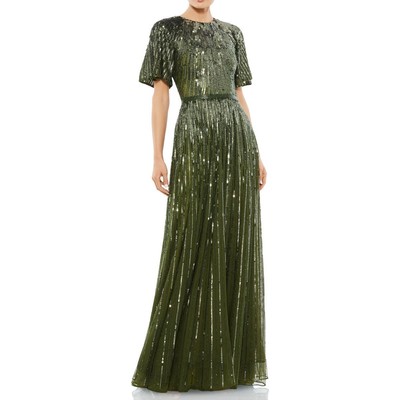 Mac Duggal Womens Green Sequined Formal Evening Dress Gown 8 BHFO 9351