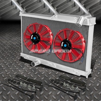 2-РЯДНЫЙ АЛЮМИНИЕВЫЙ РАДИАТОР + КОМПЛЕКТ ИЗ 2-Х ВЕНТИЛЯТОРОВ НА 10 ВЕНТИЛЯТОРОВ КРАСНОГО ЦВЕТА ДЛЯ 93-97 MAZDA RX7 FD/FD3S 13B-REW