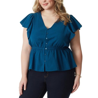Женская синяя блузка с баской из 100% хлопка Jessica Simpson плюс 1X BHFO 3307