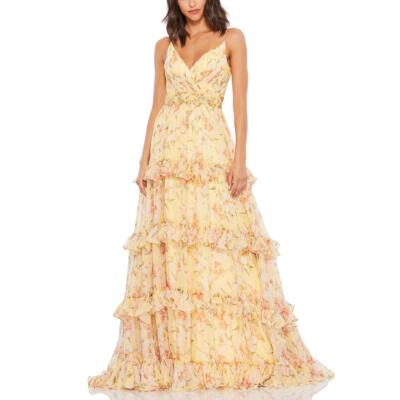 Mac Duggal Womens Yellow Chiffon Evening Dress Gown Plus 20 BHFO 7978