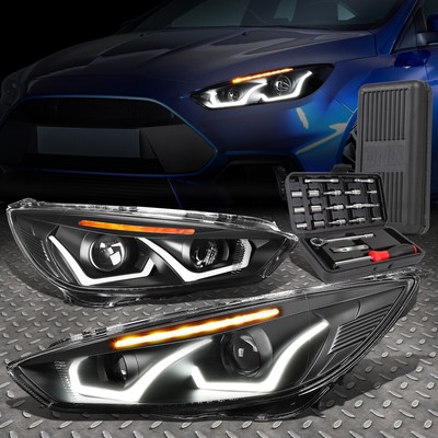 ДЛЯ 15-18 ФАР ПРОЕКТОРА FORD FOCUS LED HALO + НАБОР ИНСТРУМЕНТОВ ЧЕРНЫЙ/ЯНТАРНЫЙ
