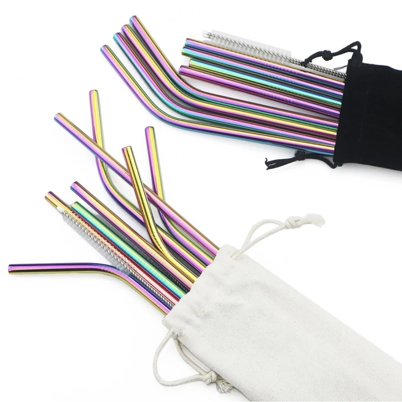 8Pcs Colorful Reusable Drinking Straw Metal Straw 304 Stainless Steel Straws Set