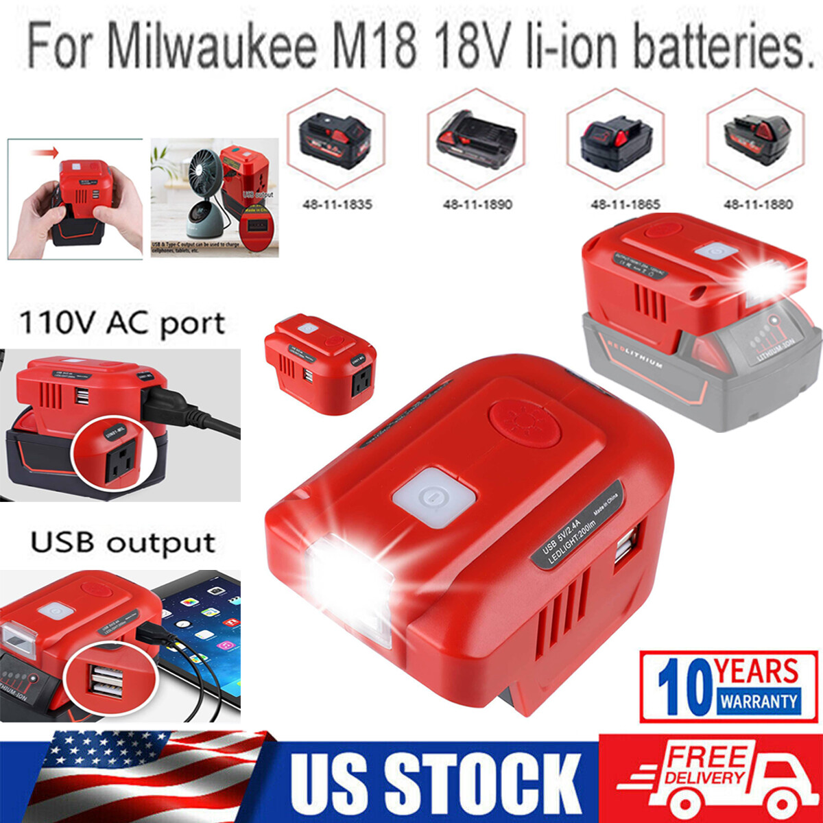Charger Usb+150w 120v Ac Outlet For Milwaukee M18