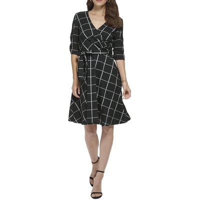Женское черно-белое платье DKNY с оконным стеклом длиной до колен, облегающее и расклешенное платье-клеш 14 BHFO 4875