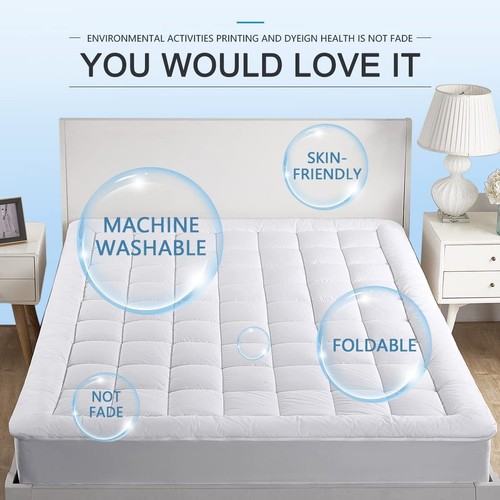 Fitted Mattress Topper Bedding Pad Cover Protector 72D Breathable Quilted 4 Size