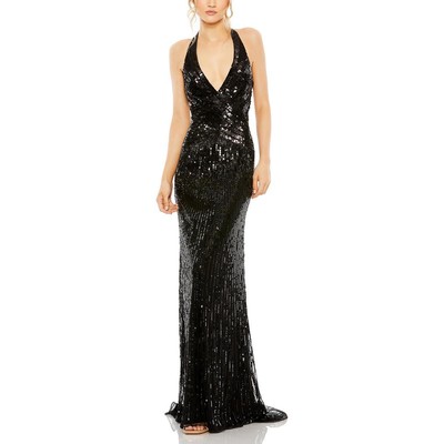 Женское черное вечернее платье Mac Duggal на бретелях с блестками, 4 BHFO 3129