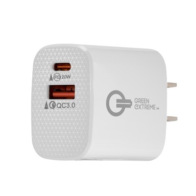 Green Extreme 20W 2-Port USB-C/USB-A Wall Charger, White #GX-CH-USB20