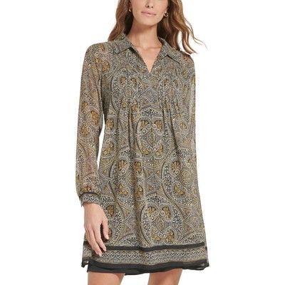 Женское коричневое шифоновое платье-футляр с манжетами и принтом от Tommy Hilfiger 8 BHFO 7566