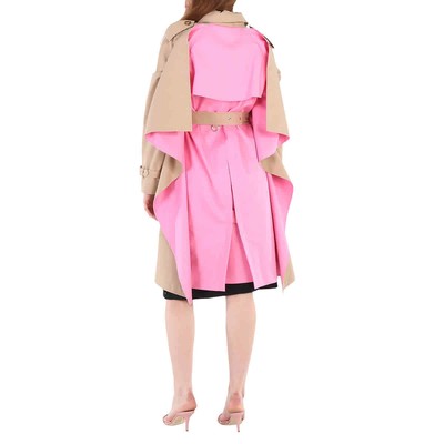 Pre-owned Burberry Soft Fawn Cotton Twill Cape Detail Trench Coat, Brand Size 6 (us Sz.4) In Check Description