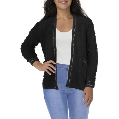 Belldini Womens Black Applique Cardigan Sweater Jacket Plus 1X BHFO 9587