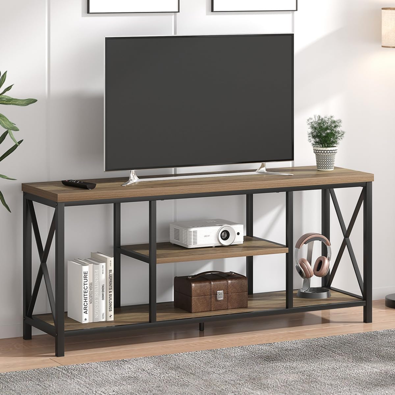 For Tv Up To 65 Inch, Rustic Wood And Metal Entertainment Center With S