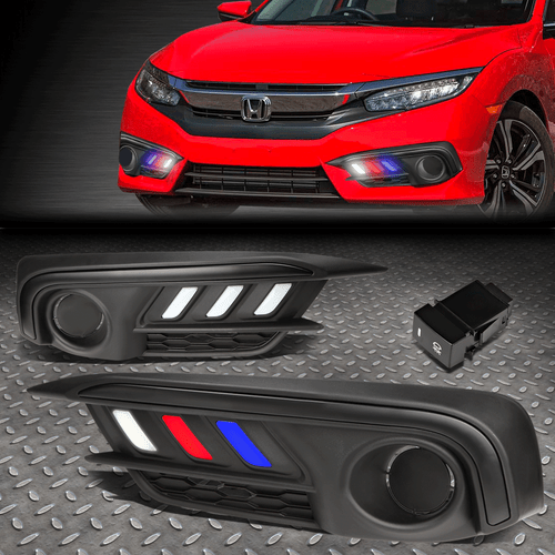 ДЛЯ 16-17 HONDA CIVIC MUSTANG STYLE 3-ЦВЕТНАЯ СВЕТОДИОДНАЯ ПАНЕЛЬ ПРОТИВОТУМАННЫХ ФАР DRL НА ОБОДКЕ