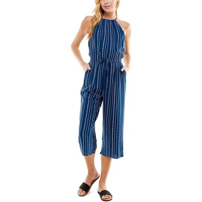 Kingston Grey Womens Blue Striped Tie Waist Casual Jumpsuit M BHFO 6774