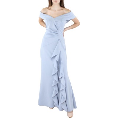 Женское синее вечернее платье Xscape с оборками и открытыми плечами, 14 BHFO 2748