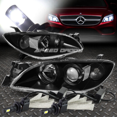 ЧЕРНЫЙ КОРПУС, ПРОЗРАЧНАЯ БОКОВАЯ ФАРА ПРОЕКТОРА + СКРЫТЫЙ СВЕТОДИОД 6000K ДЛЯ 04-09 MAZDA3