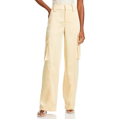 A.L.C. Womens Yellow Satin High Rise Wide Leg Cargo Pants 8 BHFO 6627
