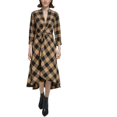 Женское миди-платье из вискозы в коричневую клетку с принтом Calvin Klein 2 BHFO 7724