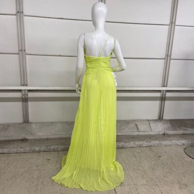 Pre-owned Bcbgmaxazria Ziv Chiffon Gown Women's Size 8 Sunny Lime In Yellow