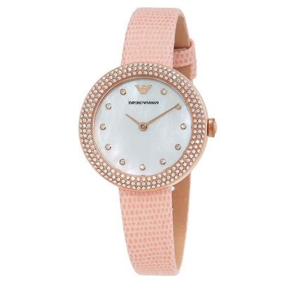 Женские часы и браслет Emporio Armani с кварцевым белым циферблатом MOP AR80061SET