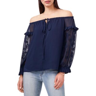 

Женская рубашка Vince Camuto с вышивкой и открытыми плечами в крестьянском стиле BHFO 5145, Classic navy