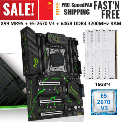 X99 MR9S Motherboard + Xeon E5 2670 V3 CPU LGA 2011-v3 64GB DDR4 3200MHz RAM Kit