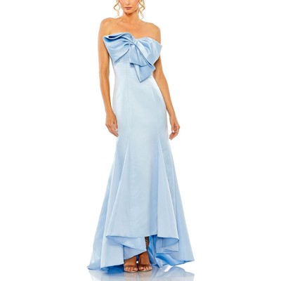 Женское синее атласное вечернее платье Mac Duggal без бретелек 12 BHFO 1391