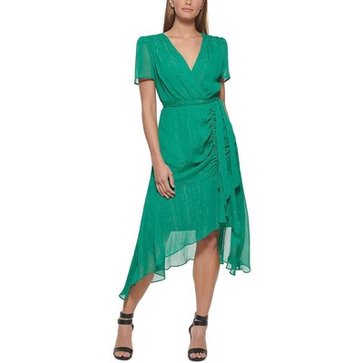 Женское зеленое шифоновое свадебное платье миди с рюшами DKNY 4 BHFO 0118