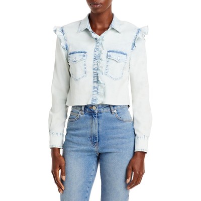 Женский топ Hannah из белой джинсовой ткани с оборками на пуговицах от Alice and Olivia, XS BHFO 0085