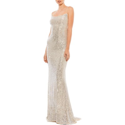 

Женское вечернее платье макси с пайетками Ieena for Mac Duggal BHFO 4698, Nude/silver