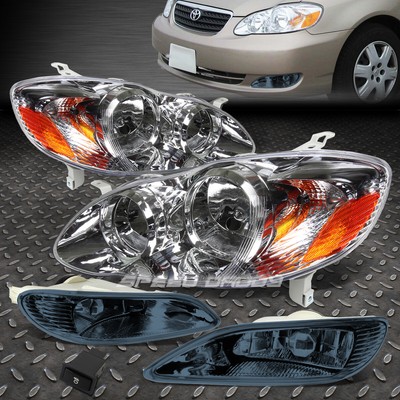 ХРОМИРОВАННЫЙ КОРПУС ФАРЫ + ЯНТАРНЫЙ БОКОВОЙ ФОНАРЬ + ДЫМЧАТАЯ ПРОТИВОТУМАННАЯ ФАРА ДЛЯ 03-08 COROLLA E120