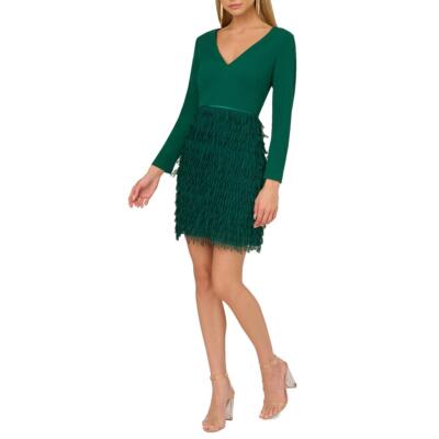 Женское мини-платье Adrianna Papell из креп-шифона с бахромой BHFO 5081