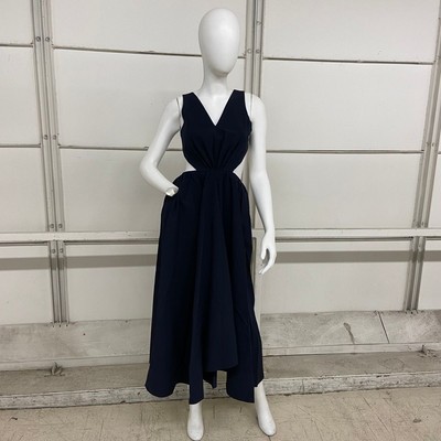 Pre-owned Deveaux Madelyn Cutout Cotton-seersucker Midi Dress Women's Size 4 In Blue