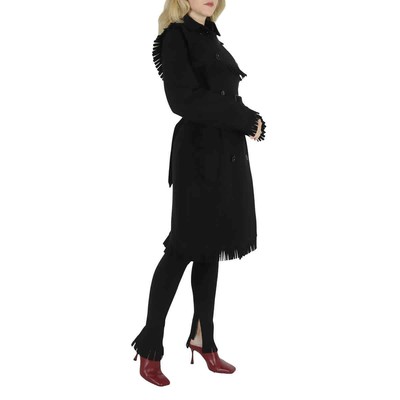 Pre-owned Burberry Black Fringed Cashmere-blend Trench Coat