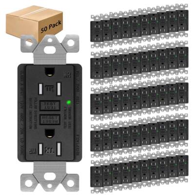 GFCI Outlet 15 Amp Weather Resistant TR GFI Duplex Receptacles ETL Black 50 Pack