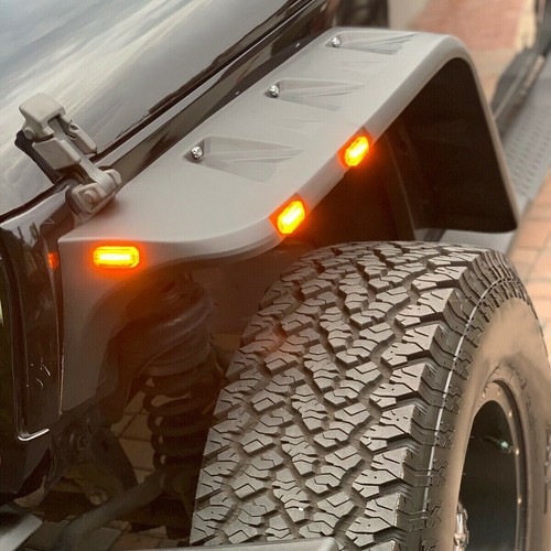 For 07-18 Jeep Wrangler JK Pocket Rivet Style Smooth Fender Flares w/LED 4PCS